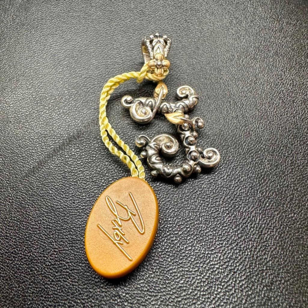 Barbara Bixby Sterling 18k Letter "J" Pendant: This piece of jewelry has been tested and researched prior to listing. Please view all our pictures they are part of our description. DETAILS: Metal - Sterling Silver Color - Silver Stones - none Hall