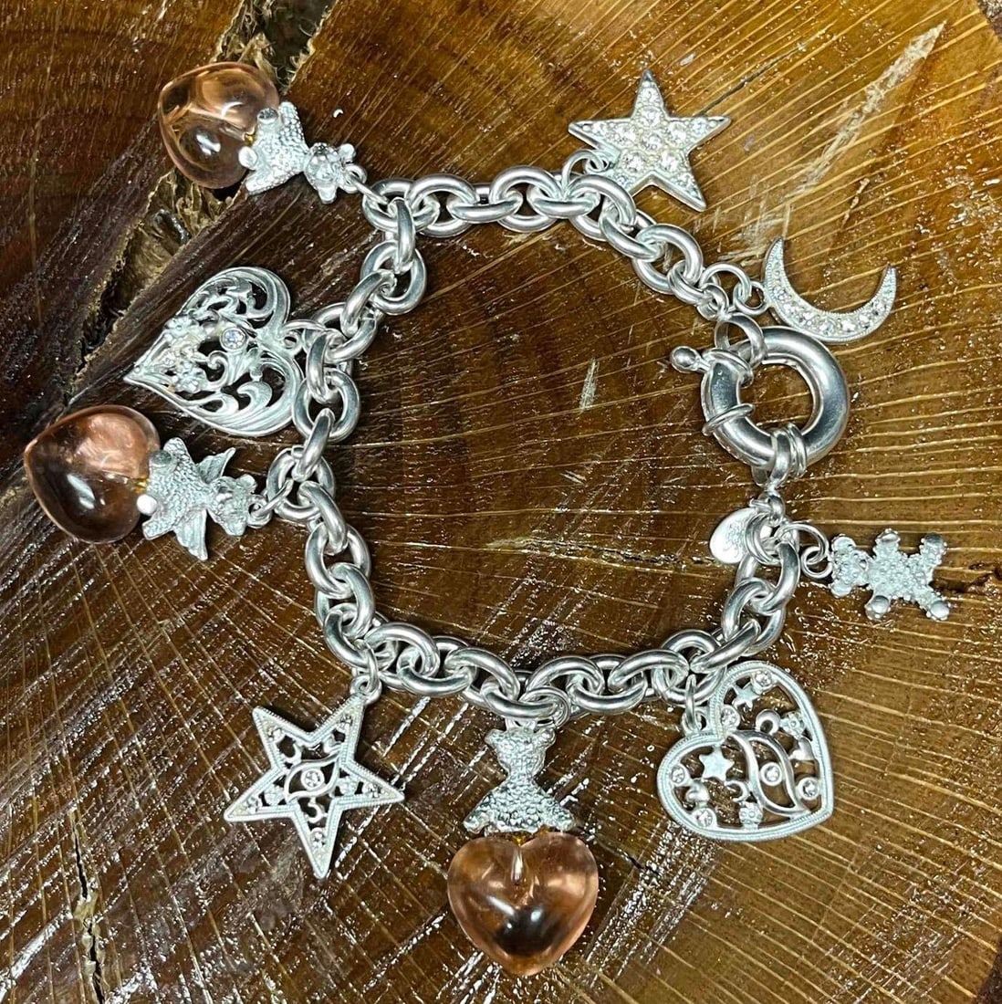 Signed Vintage Kirks Folly Silver Tone Charm Bracelet (1 of 11)