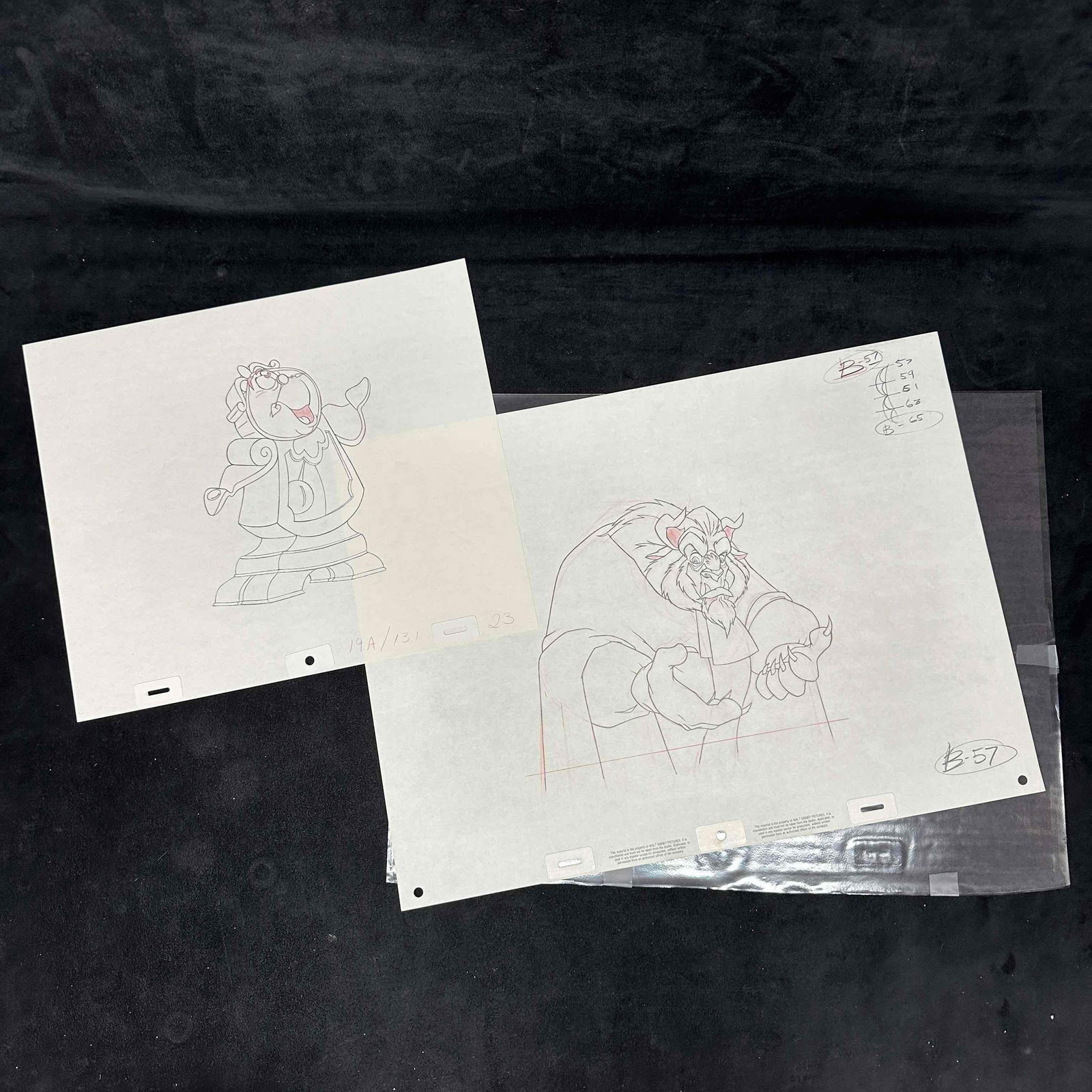 Disney Production Drawing Set Original Animation Sketch from Disney's Beauty and the Beast Cogsworth (1 of 9)