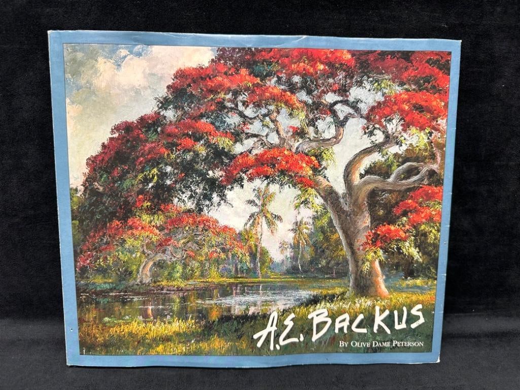 AE Backus book by Olive Dame Peterson: AE Backus book by Olive Dame Peterson 2003 copy of A.E. Backus by Olive Dame Peterson, with photographs or many of the works of one of Florida's most famous landscape painters. Backus also taught 