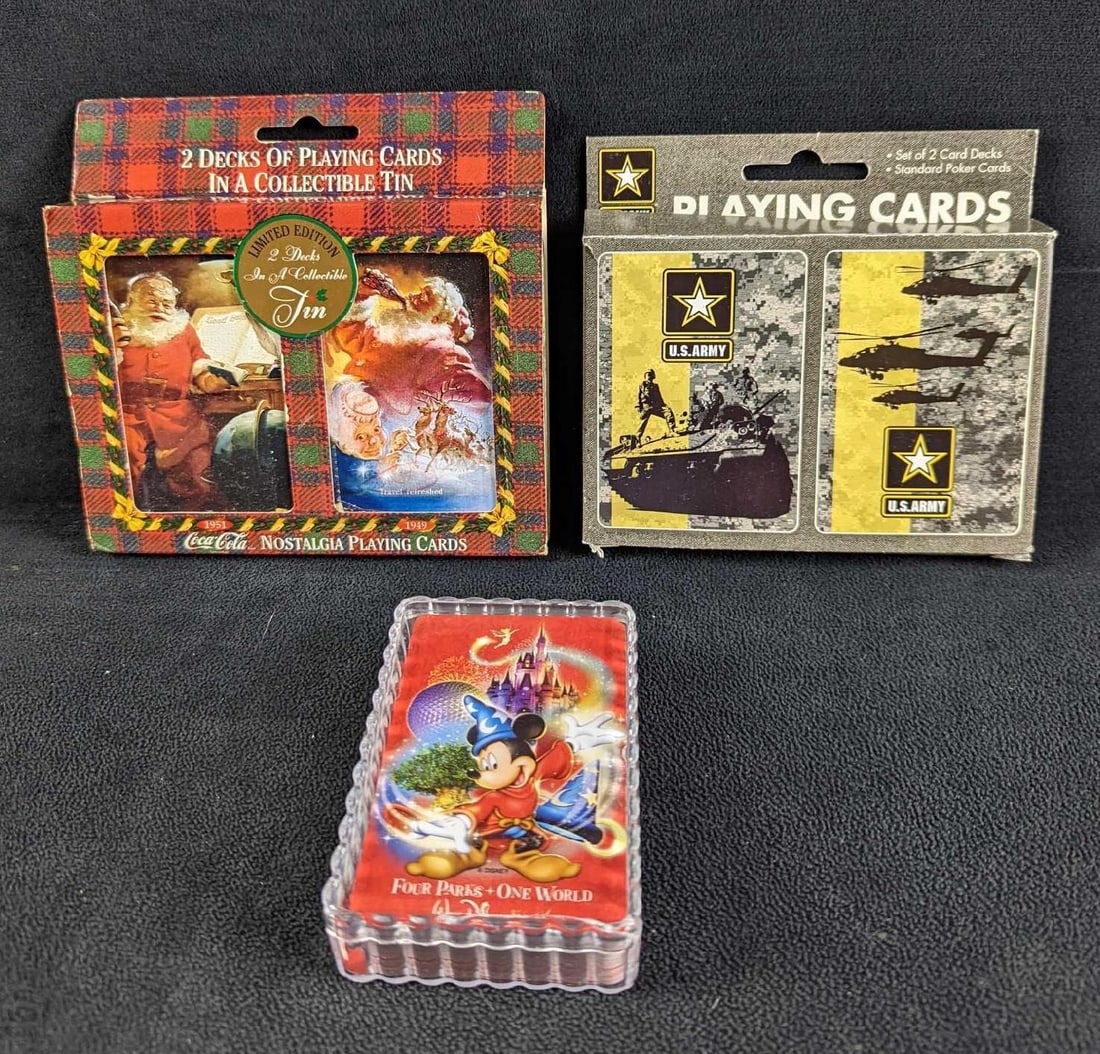 3 Sets Of Coca Cola Disney & Army Playing Cards (1 of 6)