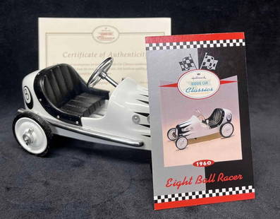 1997 Hallmark Cards Inc. Kiddie Car Classics "1960 Eight Ball Racer" With COA & Hallmark Card: This lot contains a 1997 Hallmark Cards Inc. Kiddie Car Classics "1960 Eight Ball Racer" With COA & Hallmark Card.&nbsp; It is approx 6 3/4" x 2 3/4" x 3 1/4" and weighs about 1.1lbs. Overall the Kidd