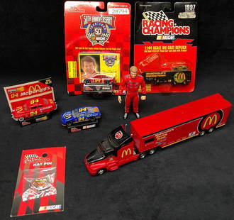 7pc Lot Nascar Bill Elliott #94 Nascar Collectibles: 7pc Lot of Bill Elliott #94 Nascar Collectibles:   (1) Toy Biz Action Figure 4-3/4&#34; x 2&#34; x 1&#34;  (2) Racing Champions Hat Pin - In Original Packaging 3&#34; x 5&#34; x 1/2&#34;  (3) Racing C