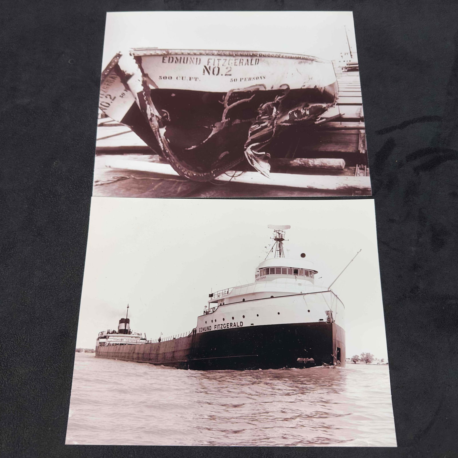 Edmund Fitzgerald Ship Black and White Photos: Edmund Fitzgerald Ship Black and White Photos. Both photos included one plastic sleeve which they've been stored. This item is in pre-owned, previously displayed condition with light wear, and sur