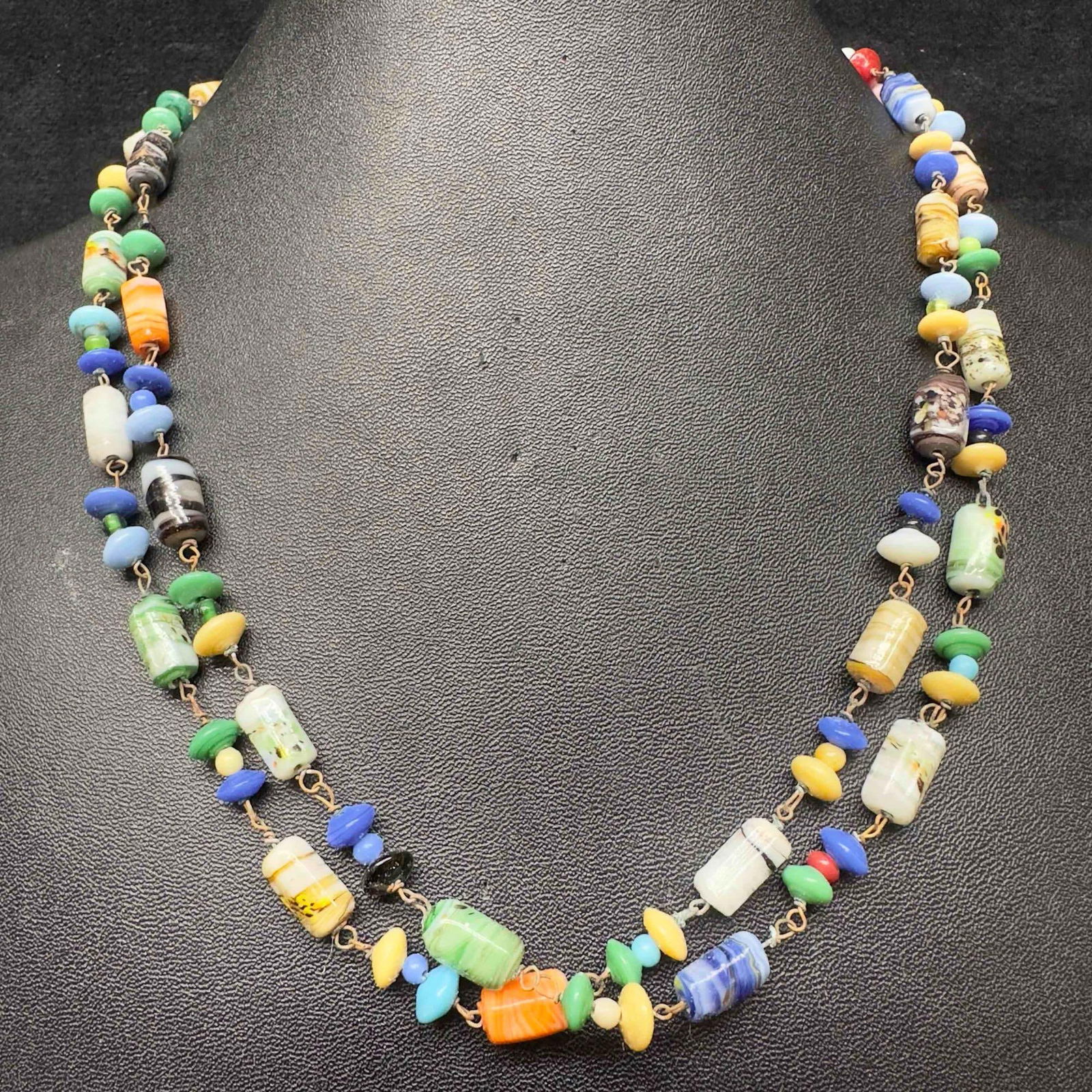 Murano Venetian Lamp Work Art Glass Multi Colored Beaded Small Bead Long Necklace G11 (1 of 9)