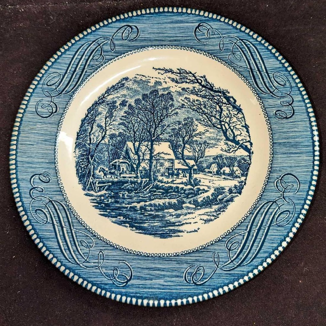 Retired Currier And Ives Blue Old Grist Mill Dinner Plate (1 of 4)