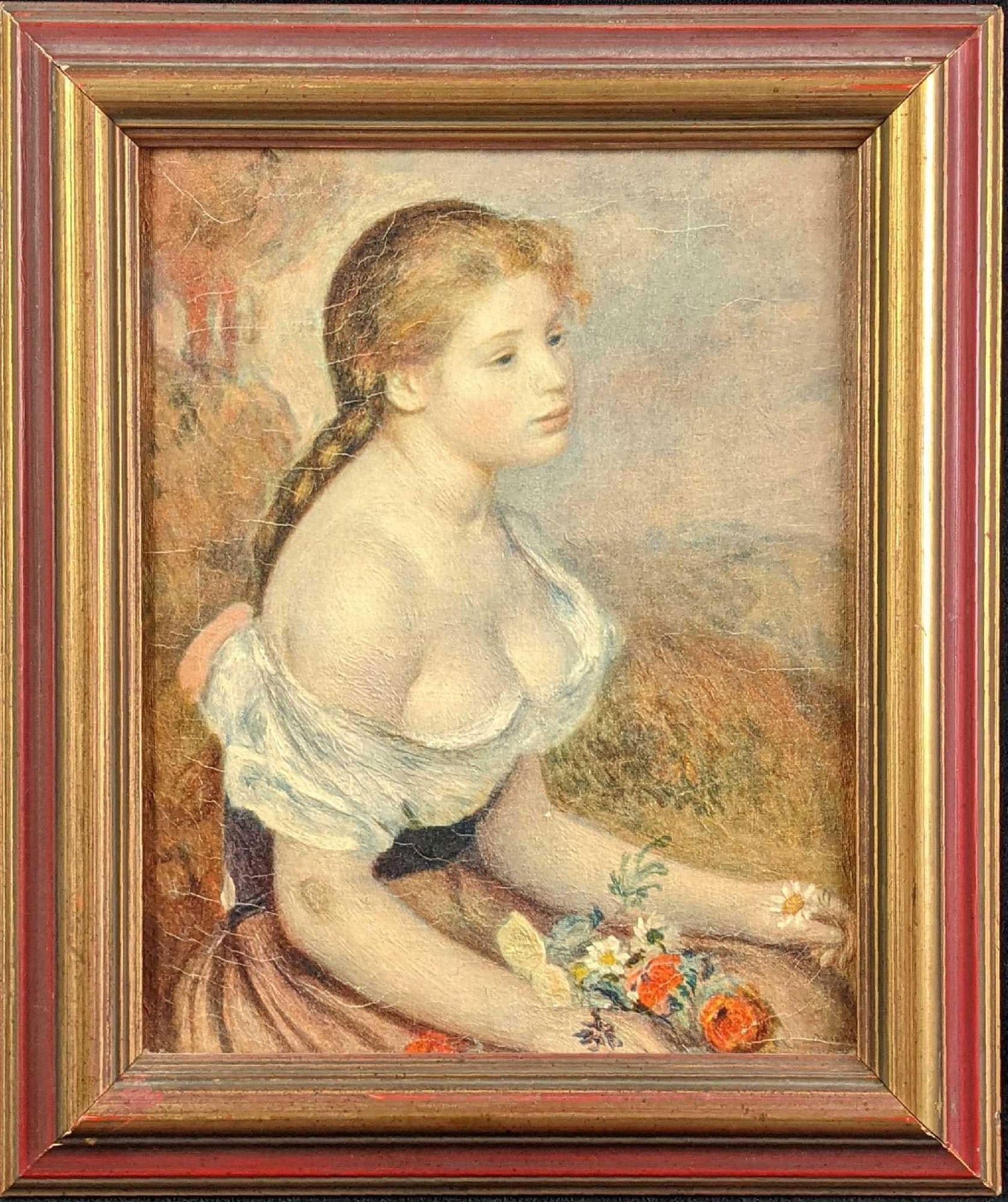 Vintage Auguste Renoir Embellished Print Young Girl With Daisies (1 of 6)