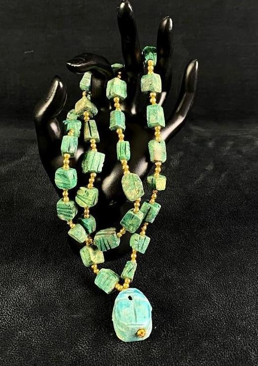 Vintage Turquoise Colored Soapstone Scarab Beetle Necklace (1 of 8)