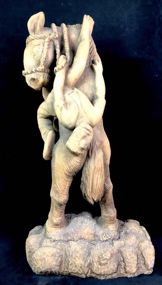 Hand Carved Wooden Sculpture of a Large Donkey (1 of 9)