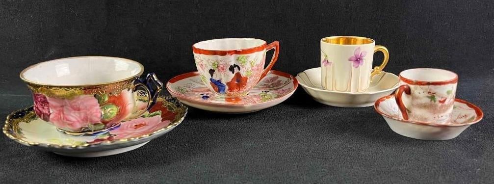 Four Assorted Teacups and Saucers Floral & Asian Designs (1 of 11)