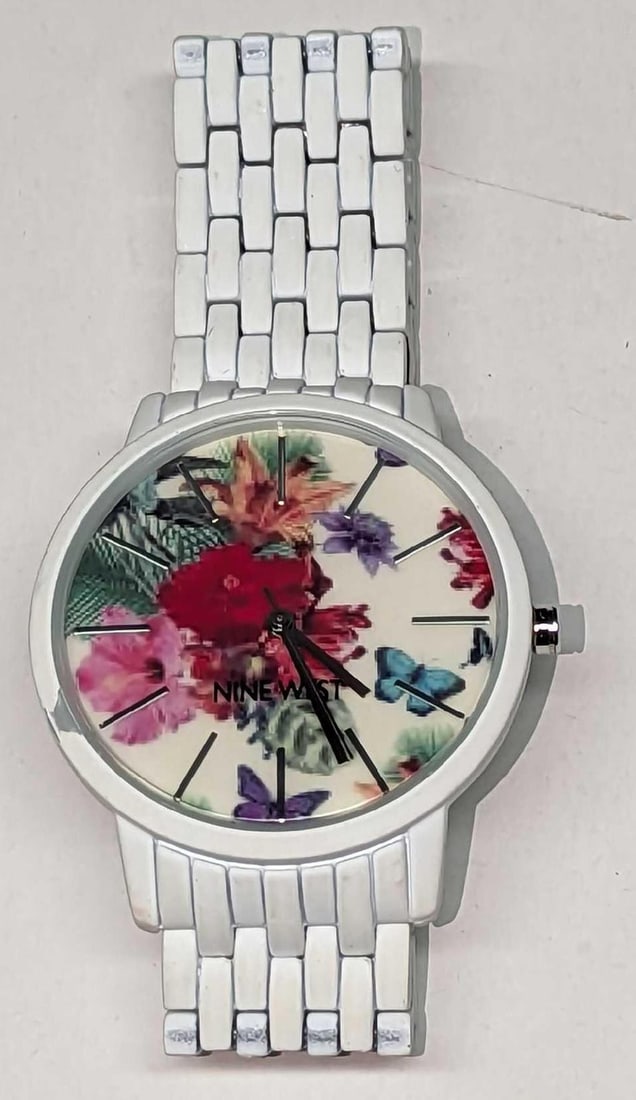 Nine West White Tone Flowers Ladies Watch (1 of 5)