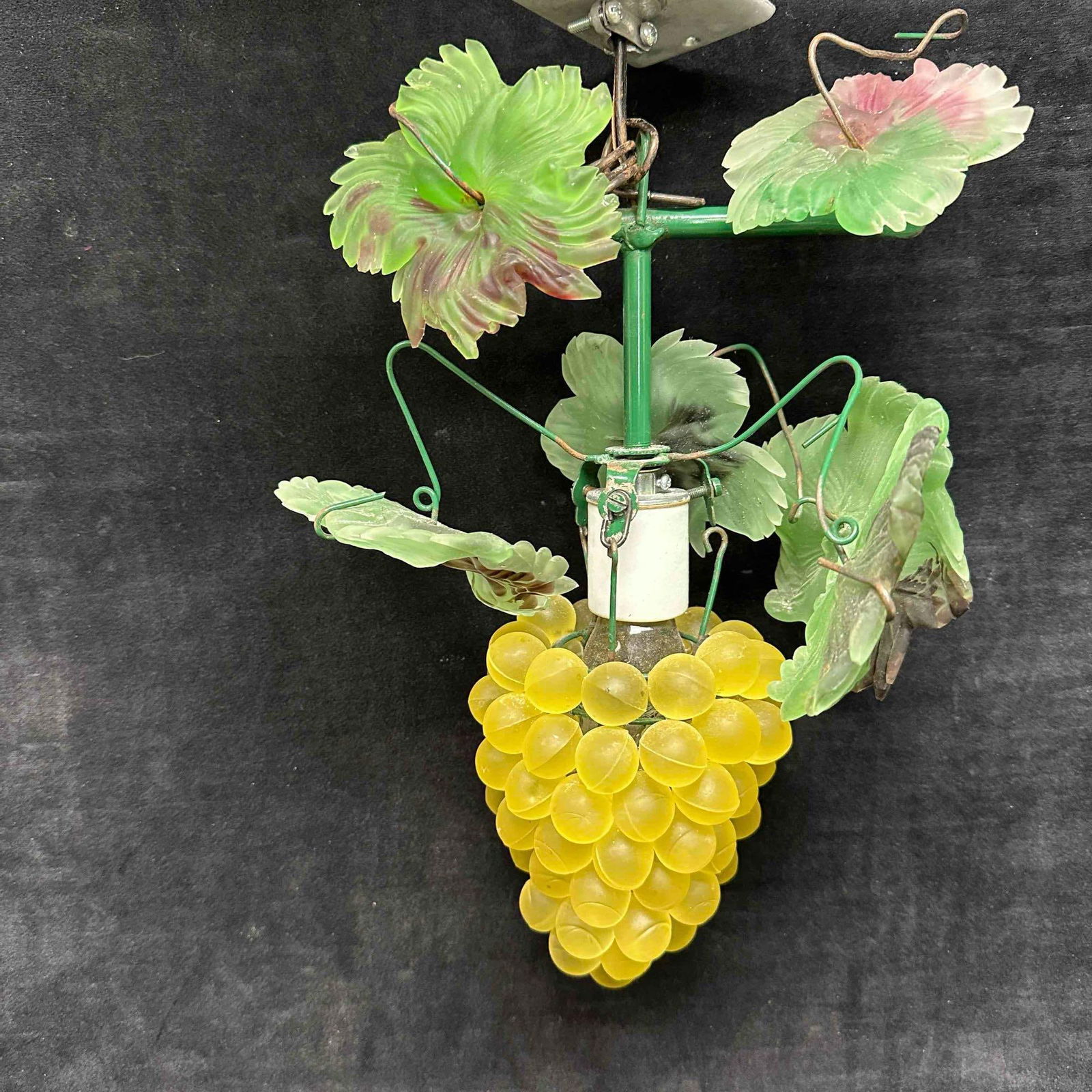 Pate de Verre Grapevine Lamp Light Fixture French Style Yellow Grape and Leaf Glass Art (1 of 10)