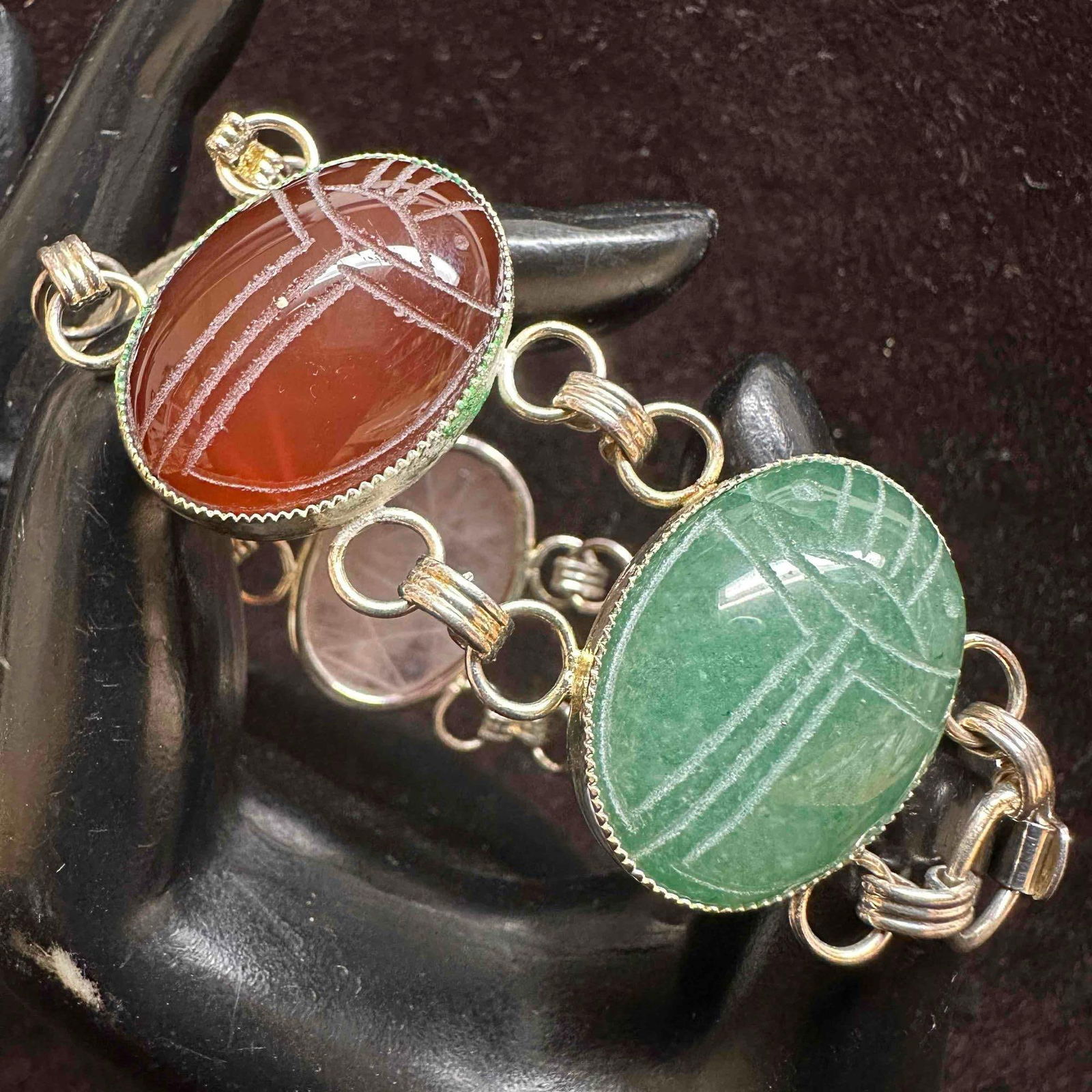 Sterling Silver Multi Gemstone Scarab Beetle Bracelet D49 (1 of 6)
