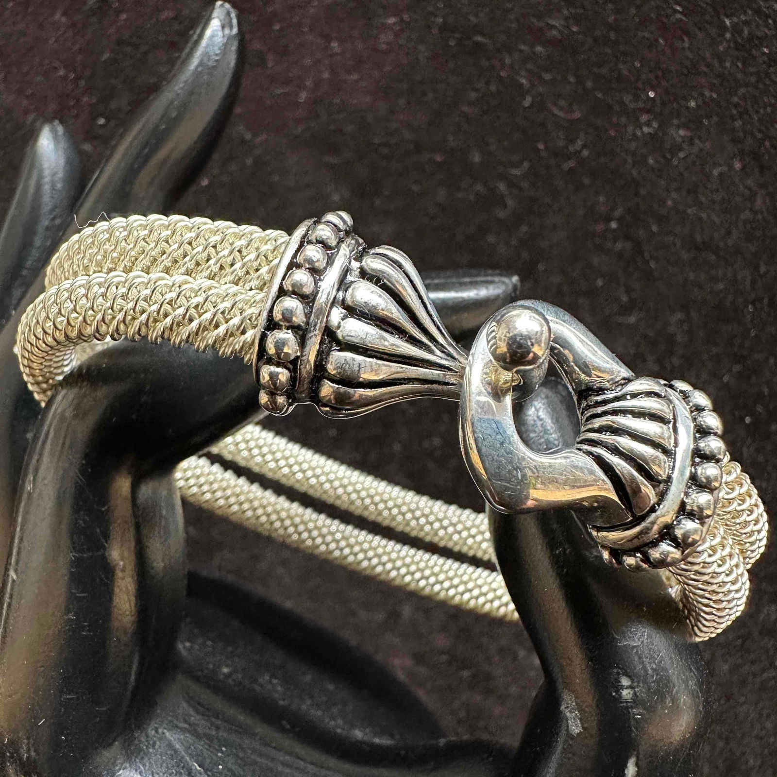 ESPO Sig Sterling Silver 925 Double Mesh Cable Hook Bangle Bracelet (1 of 10)