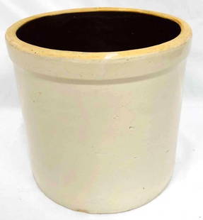 Primitive Mustard/Gray Salt Grazed Crock Stoneware Jar: This lot contains a Primitive Mustard/Gray Salt Grazed Crock Stoneware Jar. This is perfect for decor in a rustic farmhouse kitchen. It is approx 8" x 8" x 7 1/2" and it weighs about 5lbs. Overall the