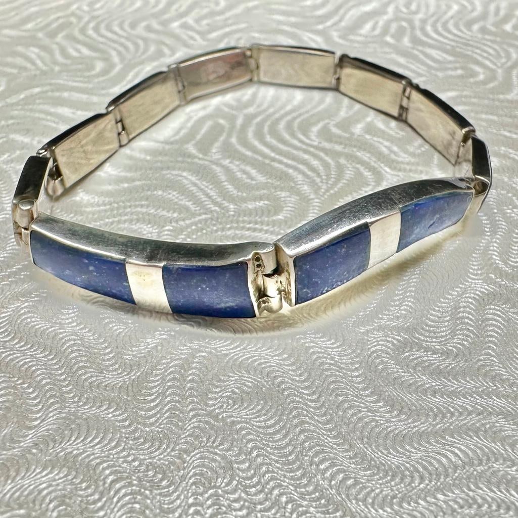 950 Silver Lapis Curve Link Bracelet (1 of 2)