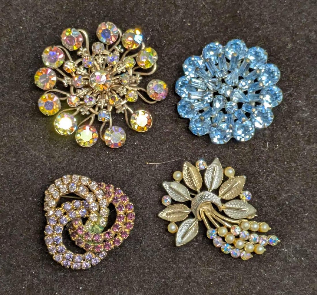 Vintage Rhinestone AB Crystal Brooch Pins Lot Of 4 (1 of 7)