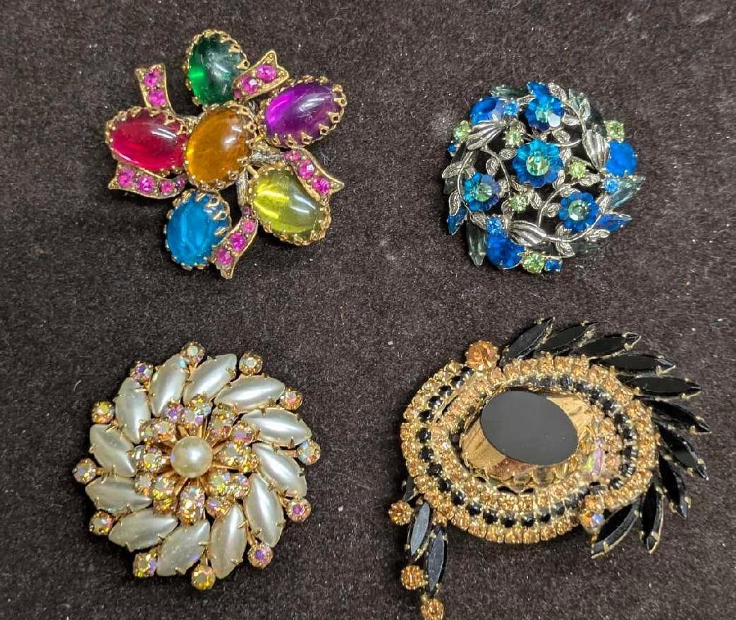 Vintage Miriam Haskell Juliana Style Rhinestone Brooch Pin Lot Of 4 (1 of 6)