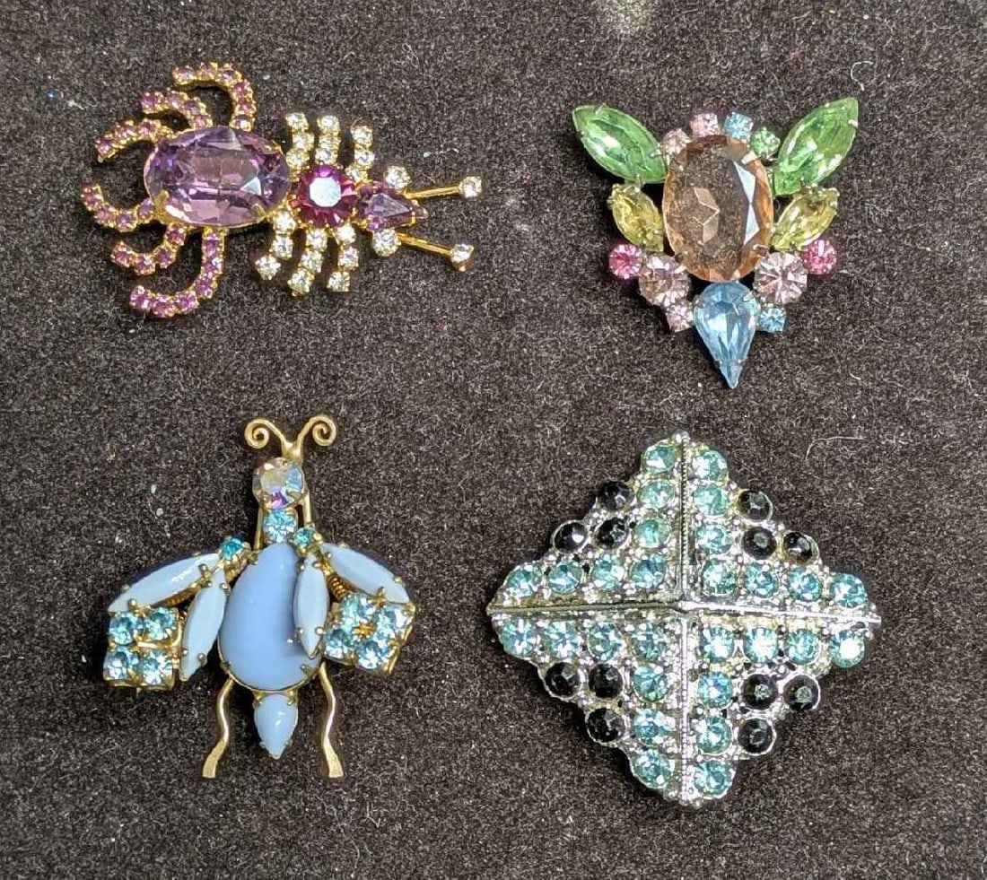 Vintage Bug And Stylish Rhinestone Brooch Pins Lot Of 4 (1 of 6)