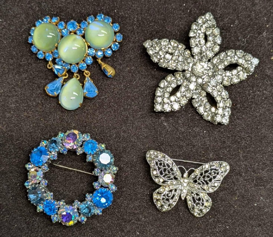 Vintage Unsigned And Hedy Gold Silver Tone Rhinestone Brooch Pin Lot Of 4 (1 of 7)