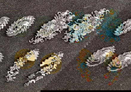 Vintage Floral Austrian Trifari Unsigned Gold Silver Tone Clip On Earrings Lot Of 4: Vintage Floral Austrian Trifari Unsigned Gold Silver Tone Clip On Earrings Lot Of 4. This lot includes:  (1) Unsigned Pair Of Gold Tone AB Crystals Flower Clip On Earrings. Each is approx 1 1/2&#34; x