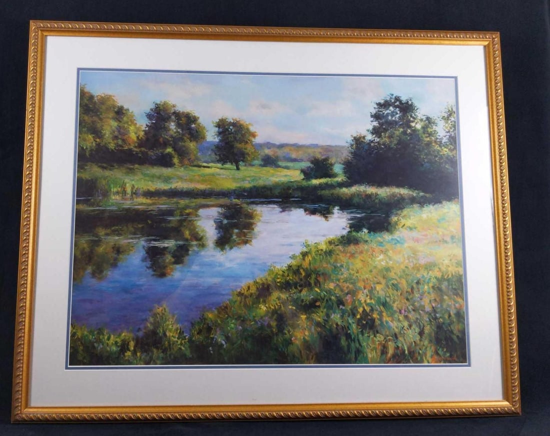 Framed Large Douglas Edwards Lithograph Pond B (1 of 8)