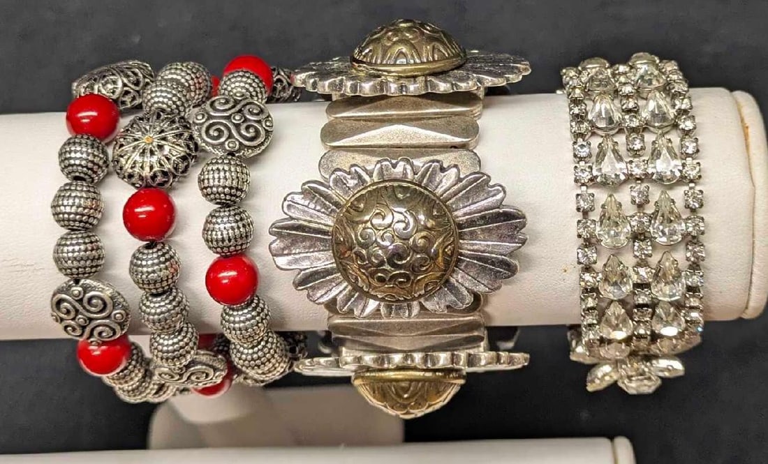 Vintage Rhinestone Silver Tone Denaive Paris Bracelet Lot Of 3 (1 of 6)