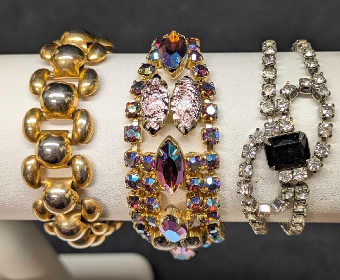 Vintage Rhinestone AB Crystal Unsigned Bracelet Lot Of 3 (1 of 5)