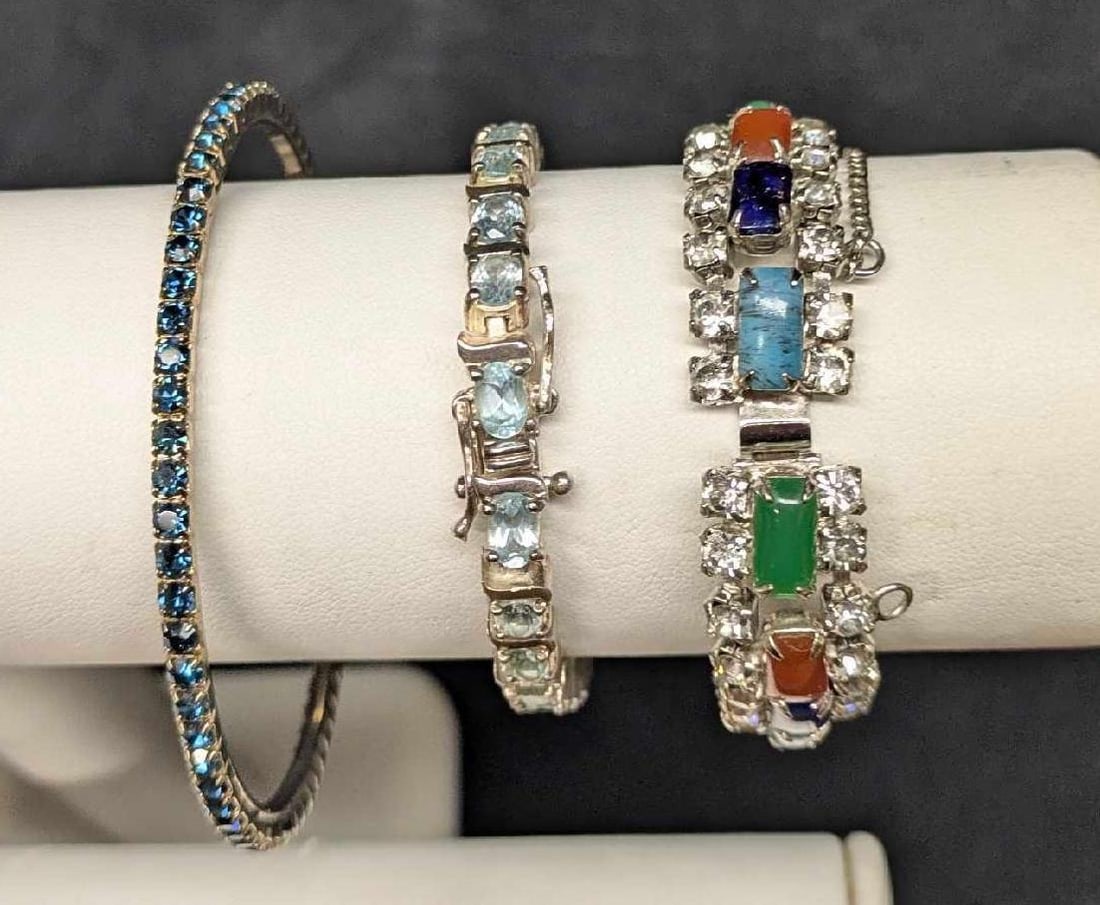Vintage Rhinestone And Glass Gem Unsigned Bracelet Lot Of 3 (1 of 5)
