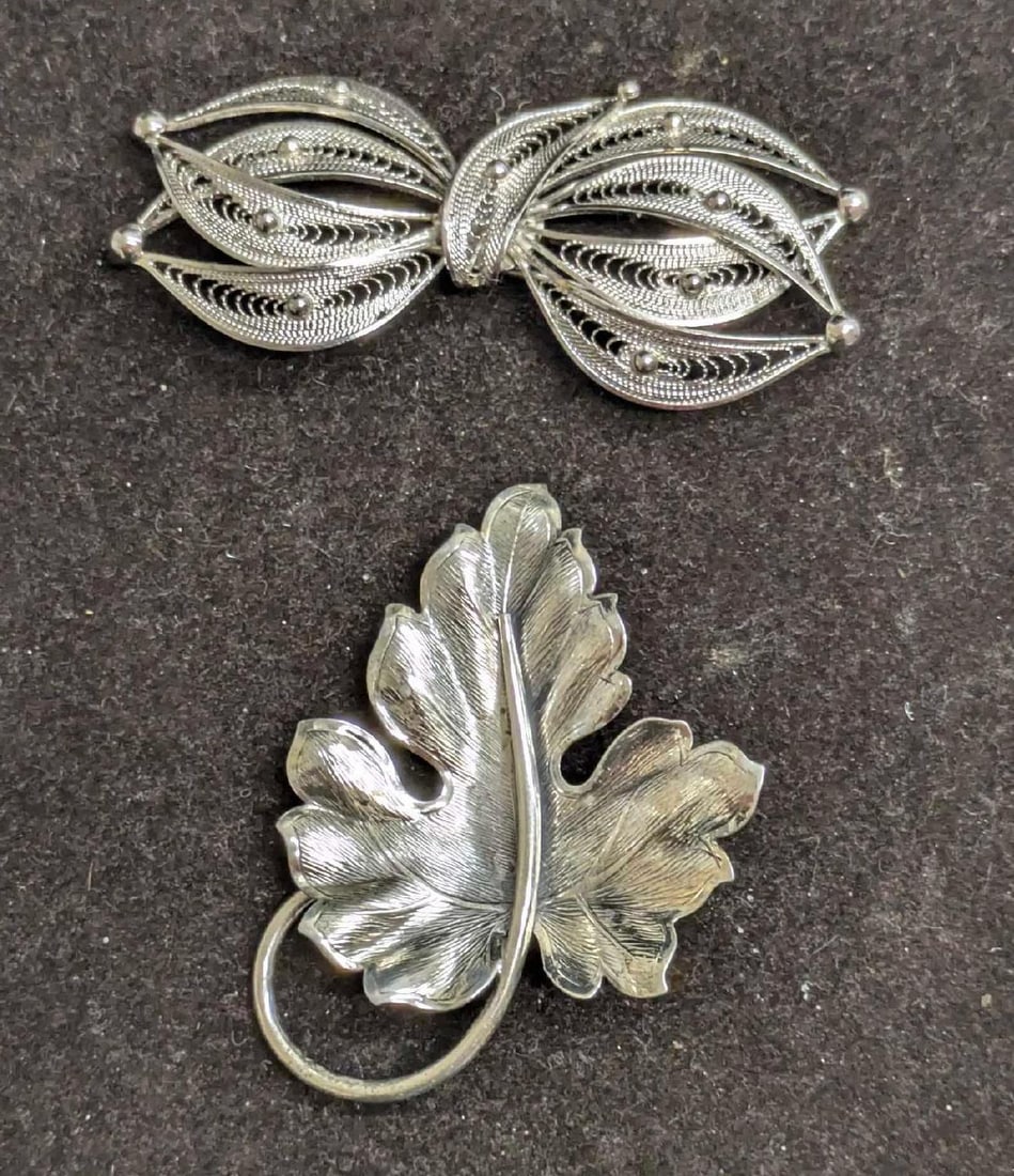 Vintage Sterling Silver Danecraft Leaf And Filigree Pin Brooch Lot Of 2 (1 of 6)