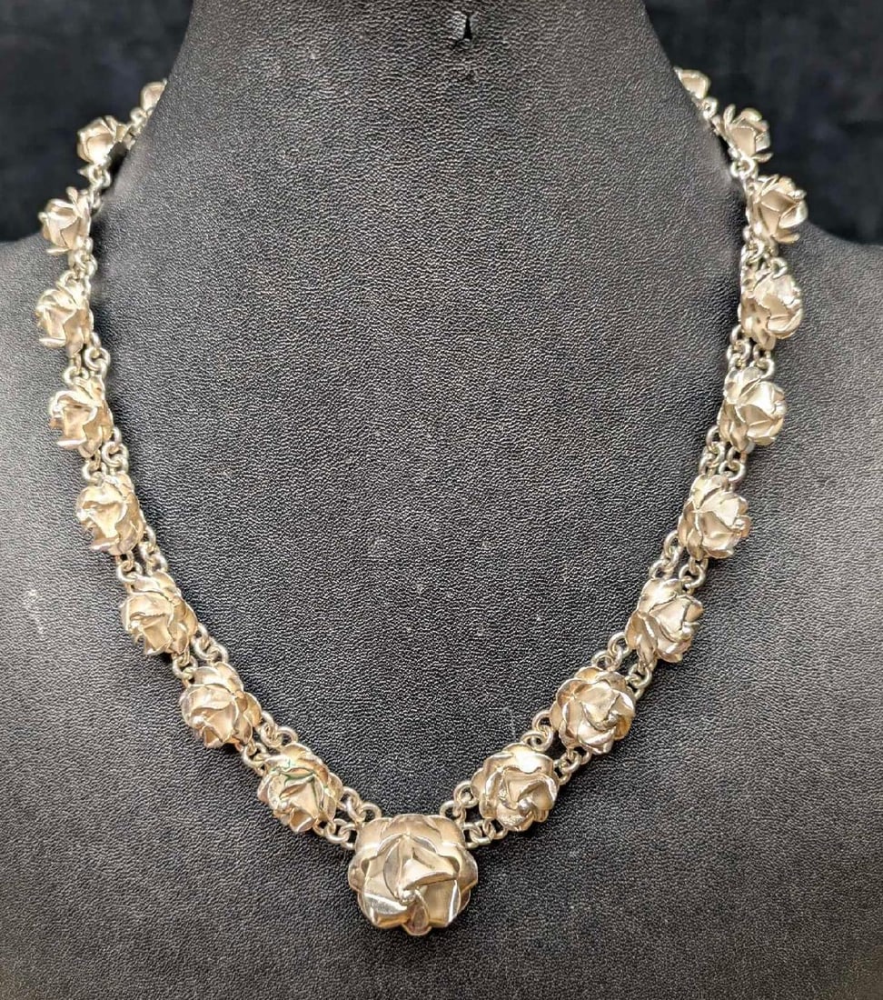 Vintage HOB Mexican Sterling Silver Rose Necklace (1 of 8)