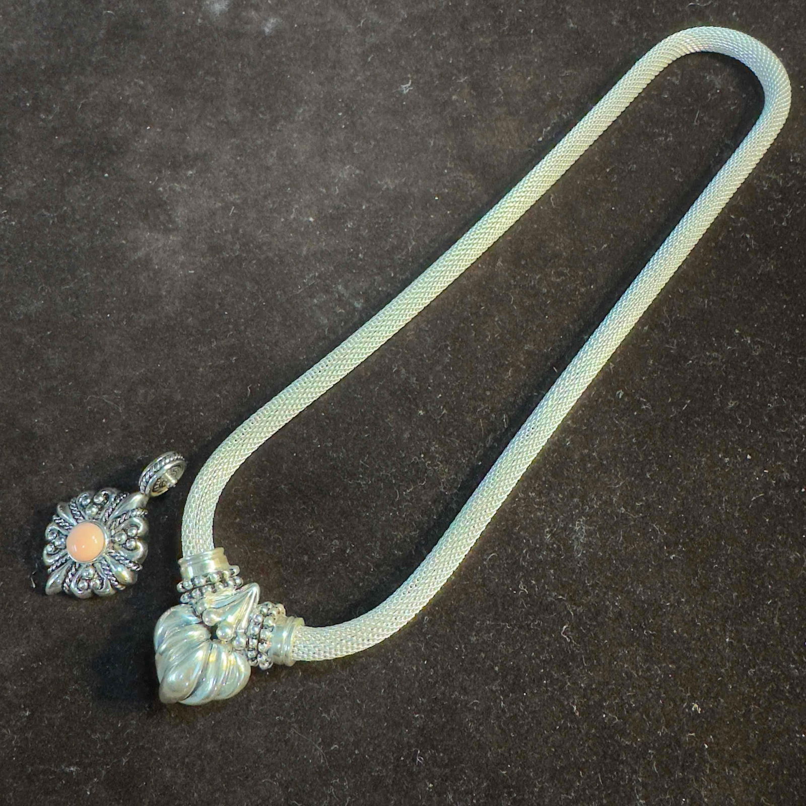 Joseph Esposito Espo Sig 925 Sterling Silver Mesh Choker Necklace with Two Pendants Set (1 of 10)