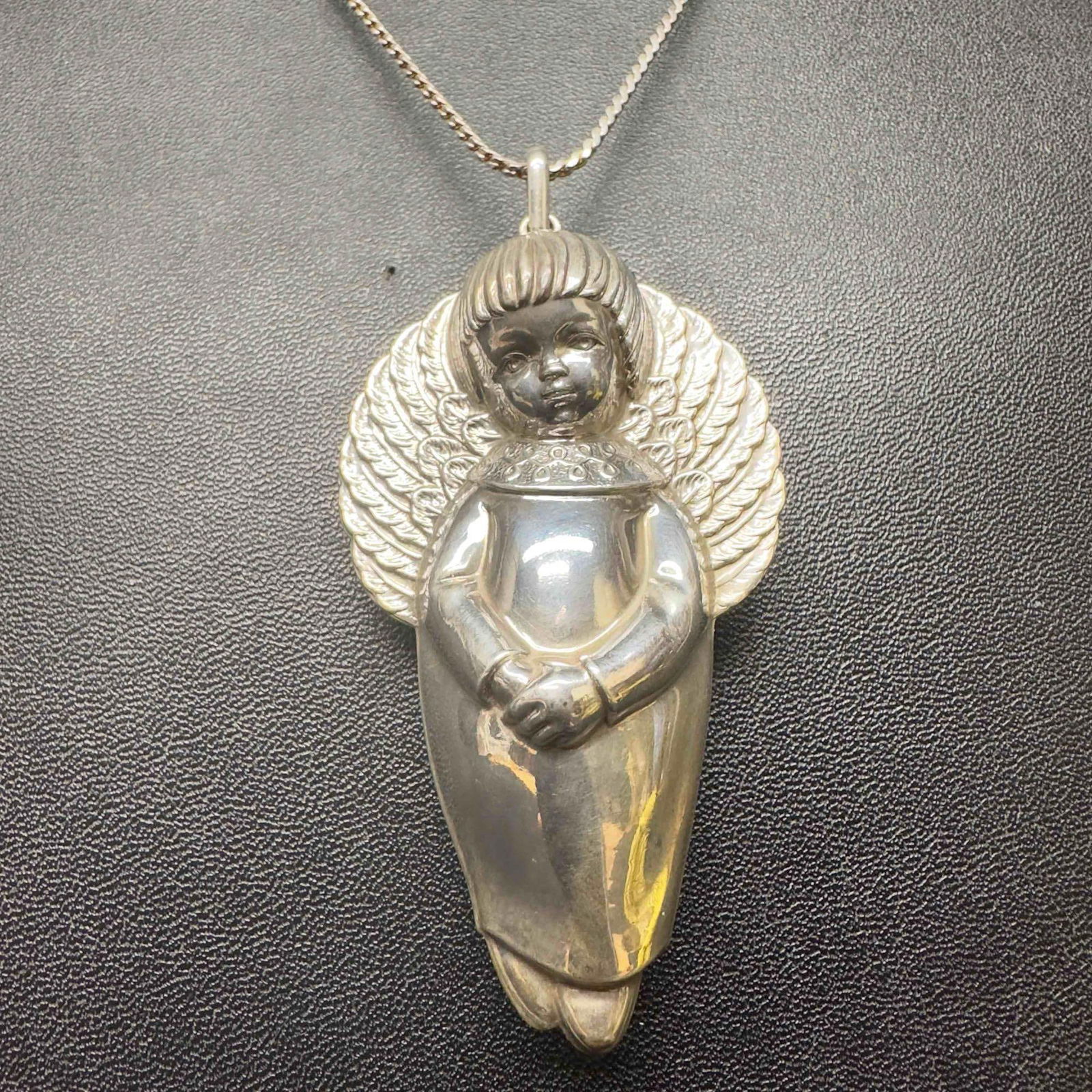 Mid Century Modern Sterling Silver Necklace and Cherub Angel Pendant (1 of 13)