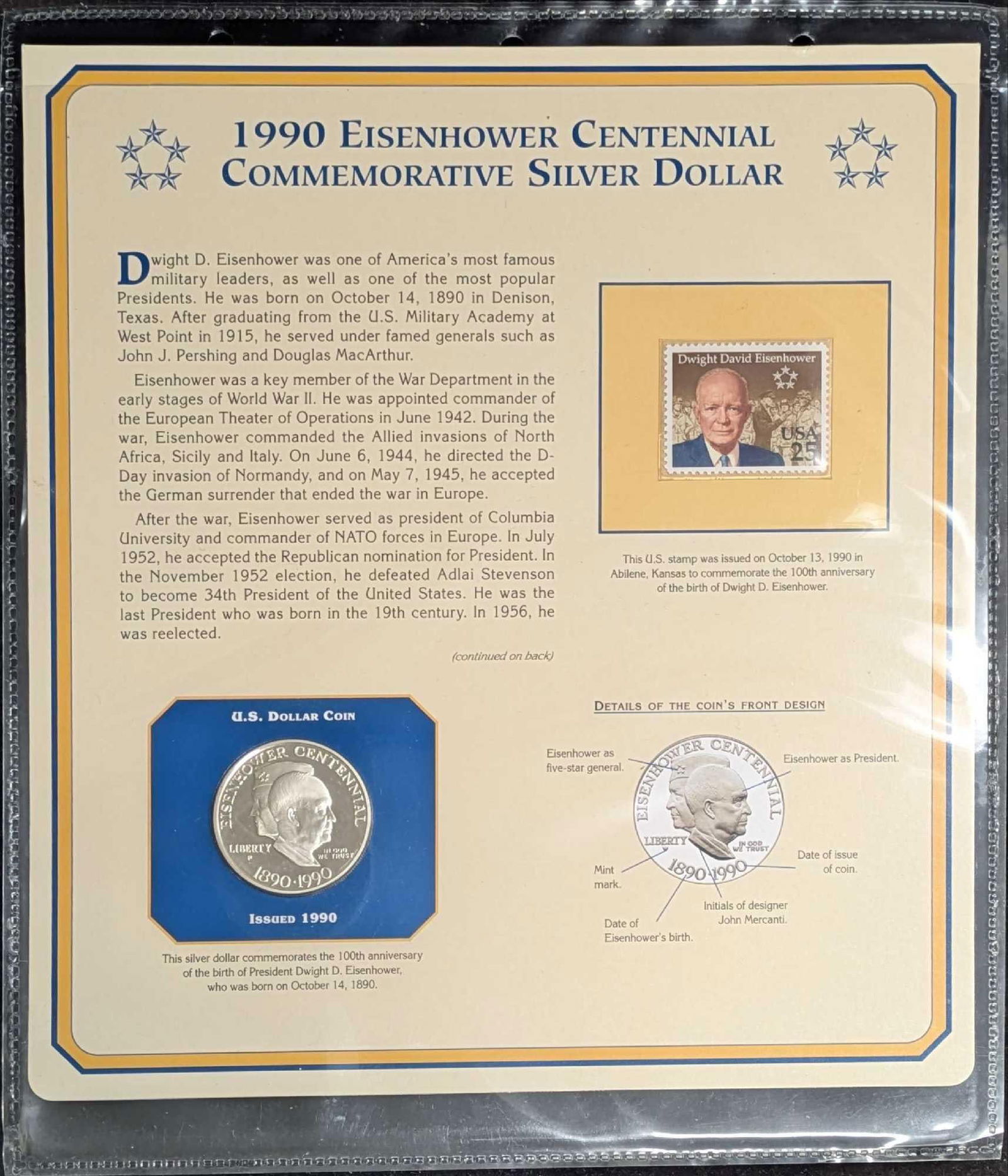 1990 Commemorative Silver Dollar Collector Panel (1 of 5)