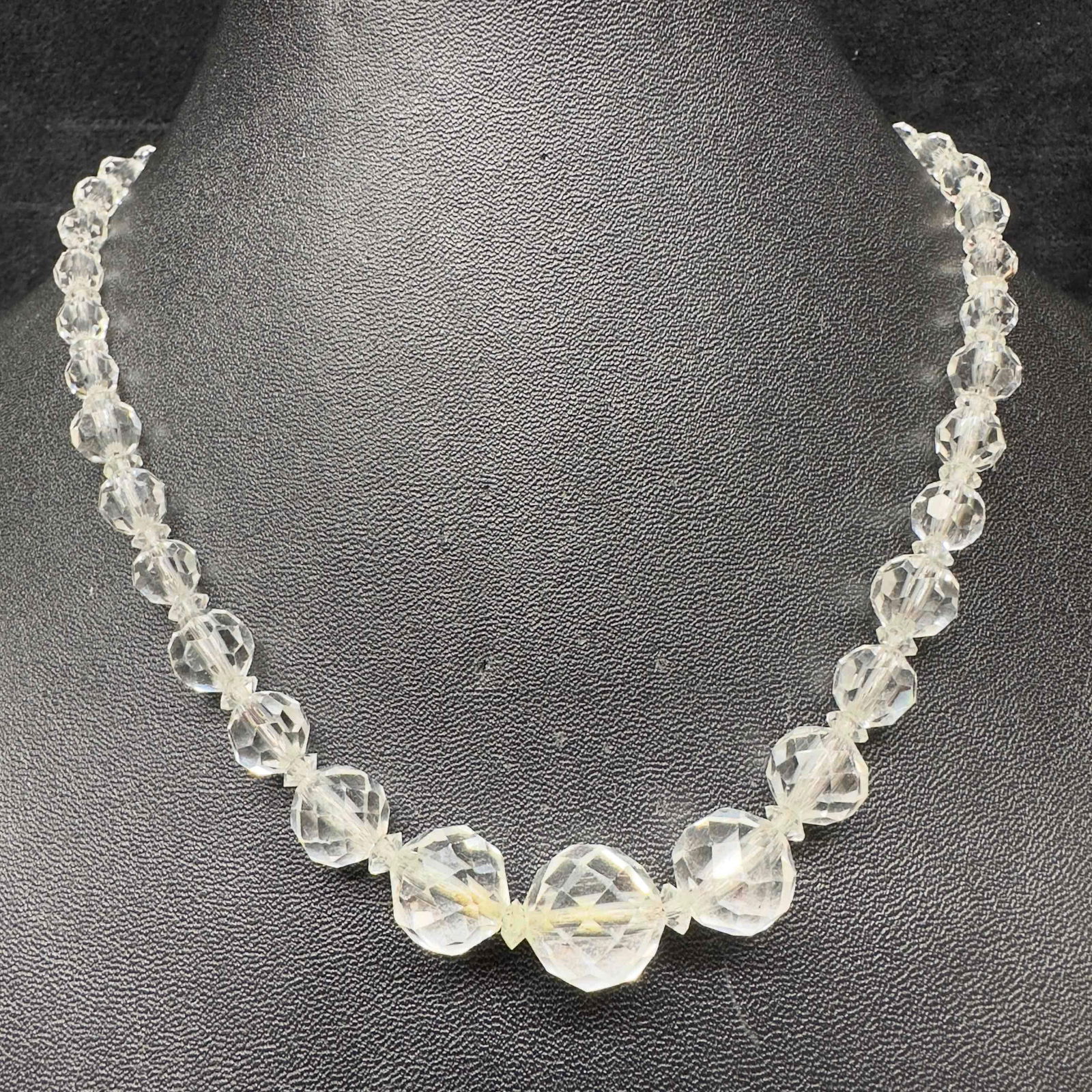 Round Faceted Clear Glass Crystal Sterling Silver Chain Necklace H87 (1 of 11)