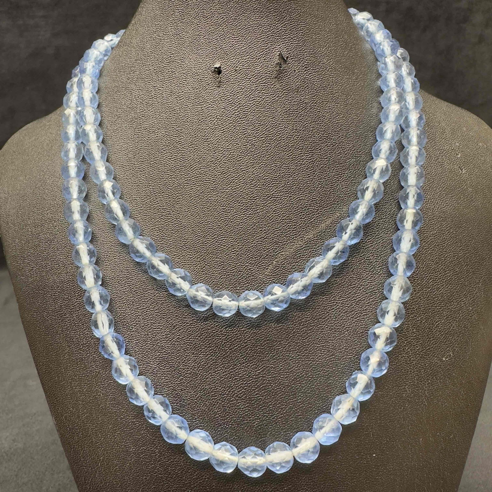 Art Glass Crystal Light Blue Clear Beaded Double Strand Necklace H91 (1 of 9)