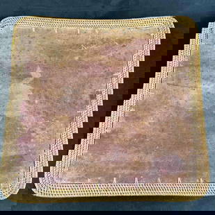 Vintage Handmade Wicker and Wooden Tray: Vintage Handmade Wicker and Wooden Tray This is a wooden tray with a wicker frame around it. This is a vintage handmade tray that is masterfully woven. The item has some vintage damage such as
