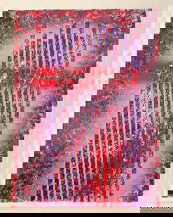 Signed Original Abstract Mixed Media Painting On Canvas "Blood Sky With Tower" By BA3: This lot contains a Signed Original Abstract Mixed Media Painting On Canvas "Blood Sky With Tower" By BA3. The artwork is approx 18" x 24". Overall the painting is in good used condition with no