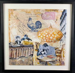 "Les Amants" Mixed Media by Karine Romanelli: "Les Amants" Mixed Media by Karine Romanelli Mixed media piece by French artist Karine Romanelli, titled Les Amants (The Lovers). The piece is a collage-style work, with a mixture of paint