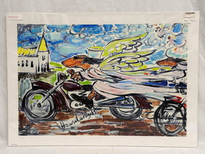 Lonely Dog Series Ivan Clarke Late for Christmas Houndangels Medium Giclee on Canvas Sealed