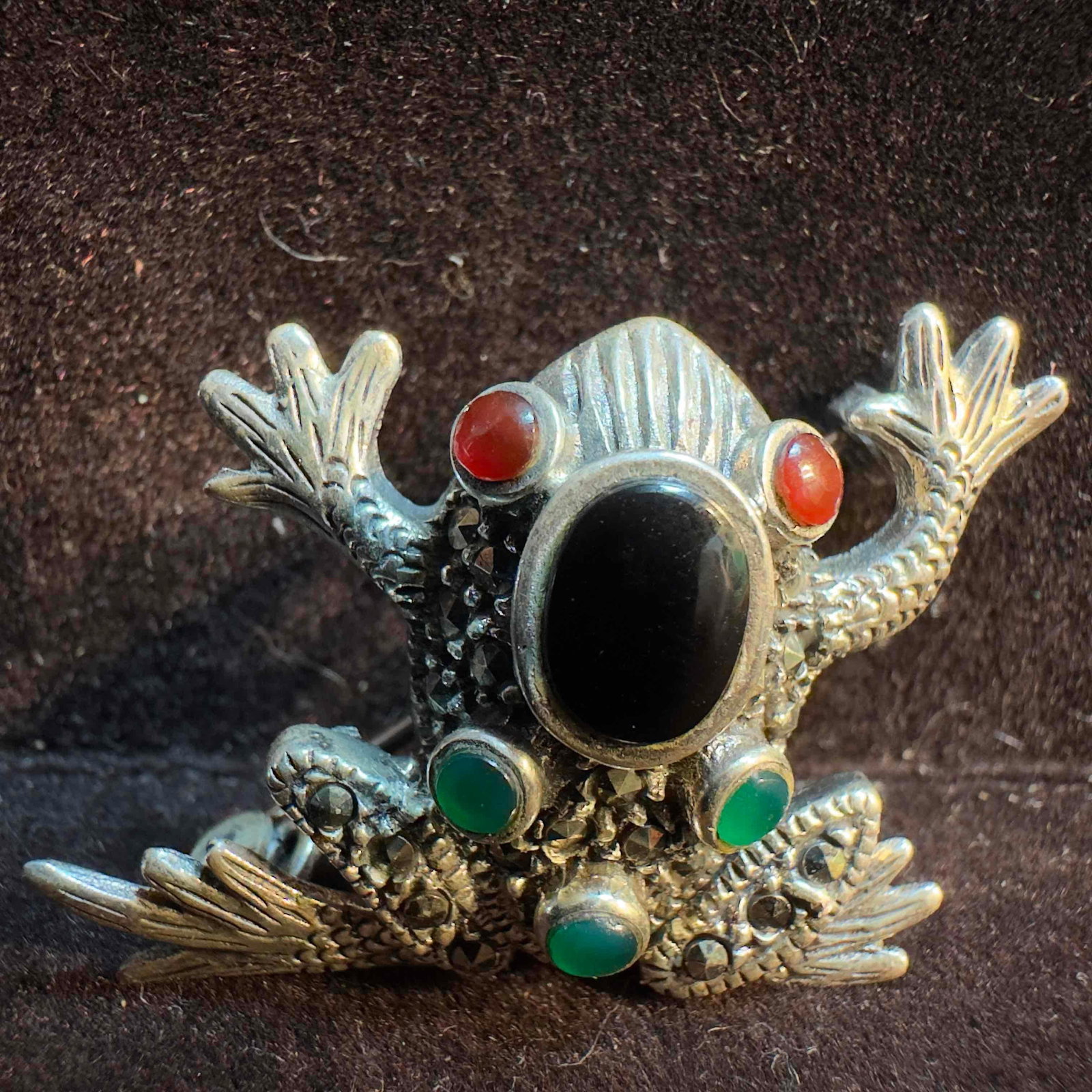 Sterling Silver Multi Stone Frog Gemstone Brooch A96 (1 of 7)