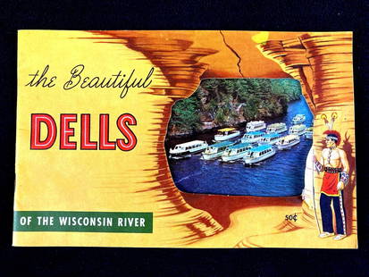 The Beautiful Dells Booklet: Up for auction is a recent estate find, a booklet about the Dells of the Wisconsin River dated 1956. The booklet contains color photographs and illustrations of the scenery, history, and locations