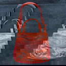 Fossil Red Orange Leather Canvas Purse Handbag