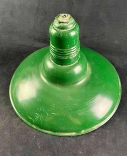 Vintage Metal Ceiling Lamp Shade Green: Vintage Metal Ceiling Lamp Shade Green Pictured is a vintage lampshade for a ceiling light. These shades are usually found in industrial spaces but are now being restored to be used in homes. This lig