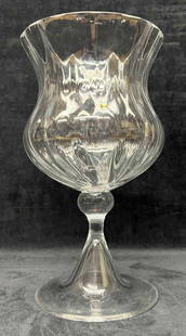 Vintage French Crystal Footed Vase Pattern Cluny By Daum, France: This lot contains a Vintage French Crystal Footed Vase Pattern Cluny By Daum, France. The belly is decorated with Venetian&nbsp;cuts and a hollow stem.It is approx 6" x 6" x 10 1/2". Total weight is 2