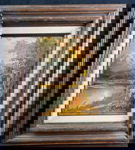 Oil Painting Mountain Signed by V. Singer: Oil Painting Mountain Signed by V. Singer Pictured is an oil painting on canvas of a wooded landscape by an artist singing the work ‘V. Singer’. This painting depicts a snow-capped mountain to the
