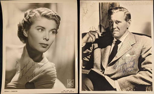 Vintage Autographed Mindy Carson & David Brian: This lot includes:  (1) Autographed David Brian Publicity Photo (The Damned Don&#39;t Cry, This Woman Is Dangerous and more). This photo is approx 8&#34; x 10&#34;. (1)Autographed Mindy Carson. Pop Vo