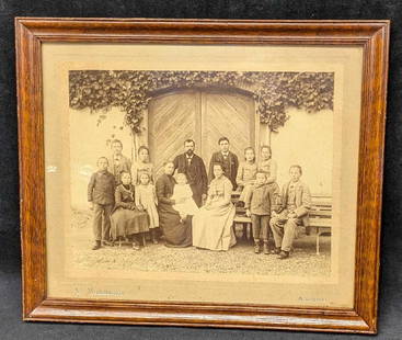 Vintage Framed A. Monbaron Studio Family Portrait: Vintage Framed A. Monbaron Studio Family Portrait.&nbsp;The photo studio was located in Neuchatel,&nbsp;&nbsp;Switzerland. The framed photo is approx 14 1/2" x 3/4" x 12 1/2" and it weighs 1.60 lbs. T