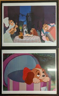 2 Disney Store Exclusive Lady & The Tramp Prints: 2 Disney Store Exclusive Lady & The Tramp Prints. Both of these Disney Store Exclusive Lithographs were released in 2012. Both show popular scenes from Disney's hit animated movie, "The Lady And The T