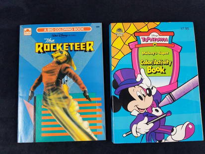 Disney Mickey Mouse Rocketeer Coloring Books: This lot consists of:  (1) Disney&#39;s Toontown Color/Activity Book. Published by Merrigold in 1997. Book is approx 8&#34; x 11&#34;. Book is in good, vintage condition with some of the first pages b